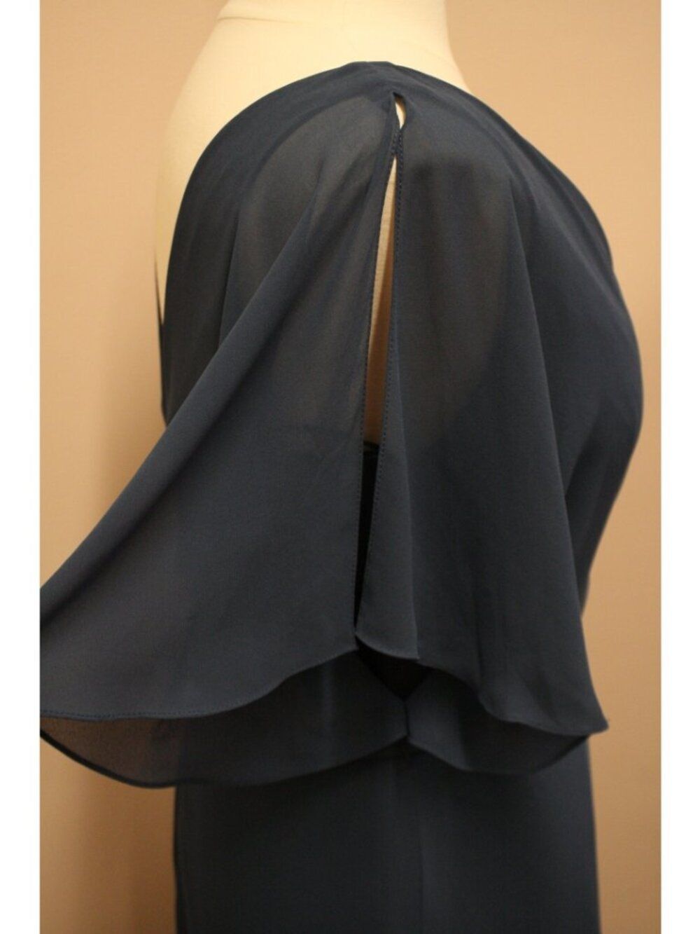 Long Chiffon Bridesmaids Dress With Split Elbow Sleeve. Amsale French Blue - Picture 3 of 12